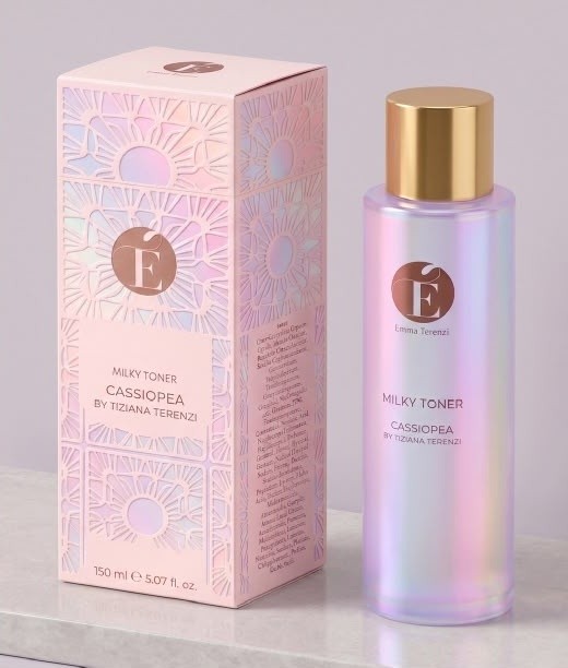 EMMAT Cassiopea Milky Toner — the bottle beside its box